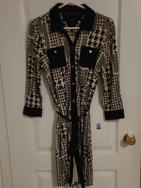 Tommy Hilfiger Black and White Houndstooth Shirt Dress